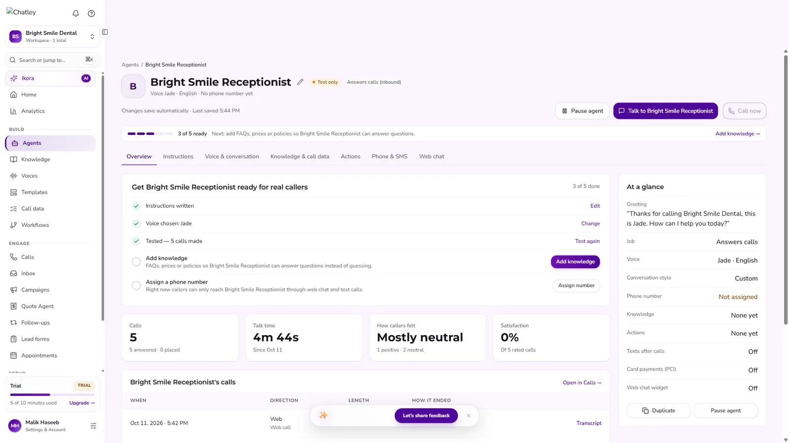 Agent overview page