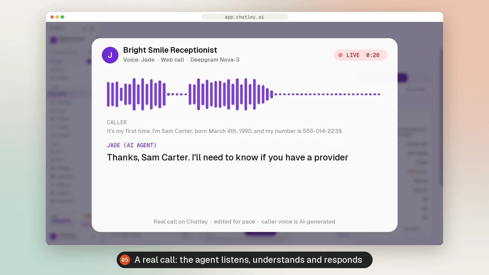 Live call with waveform and captions