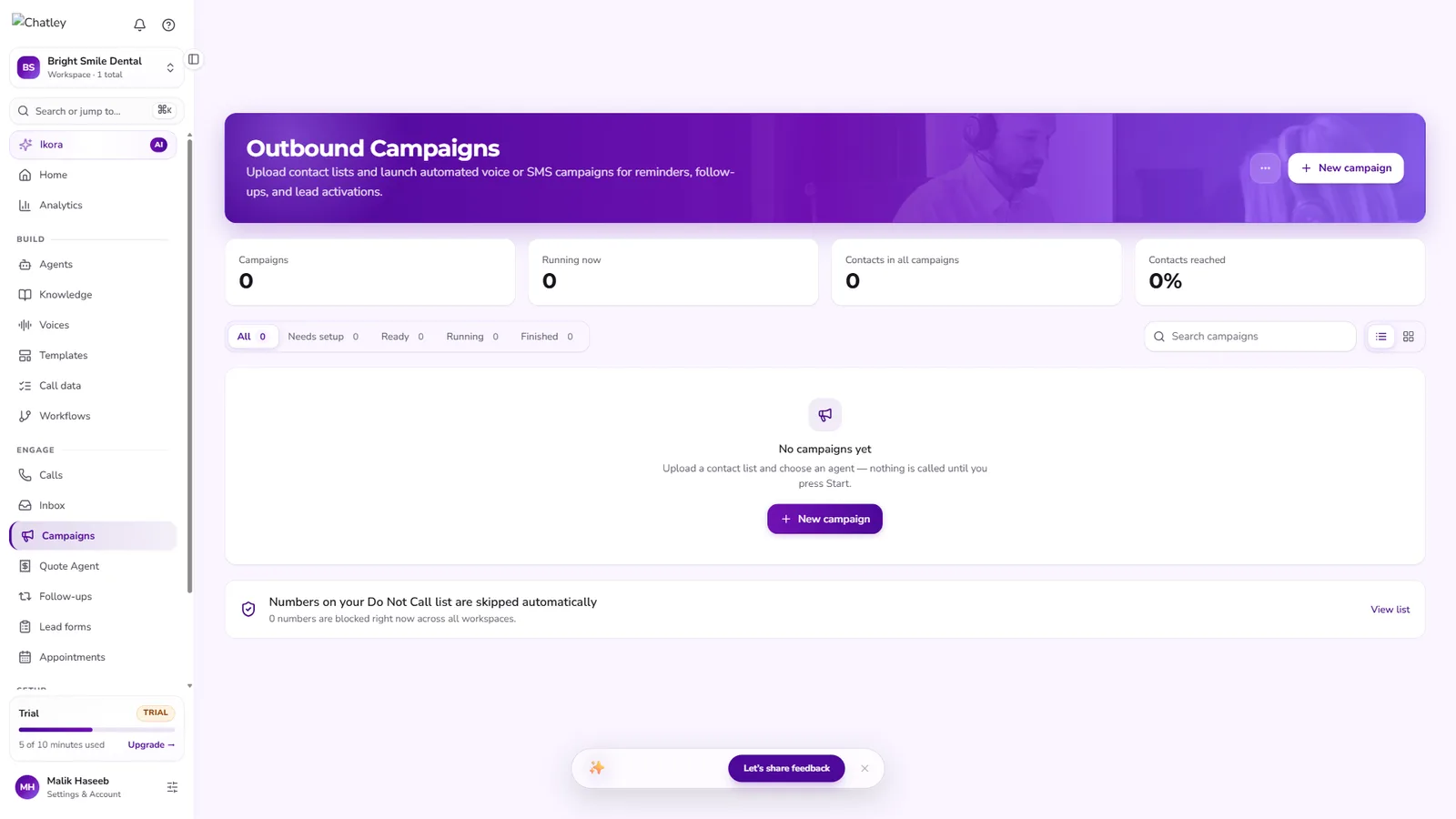 Outbound campaigns page