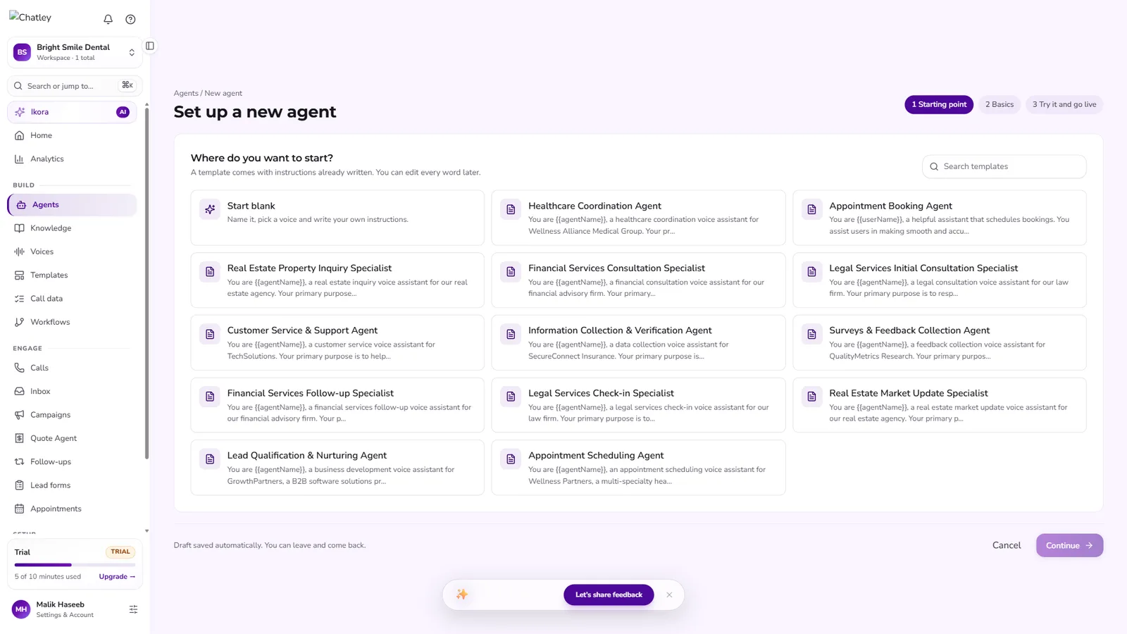 Agent template picker
