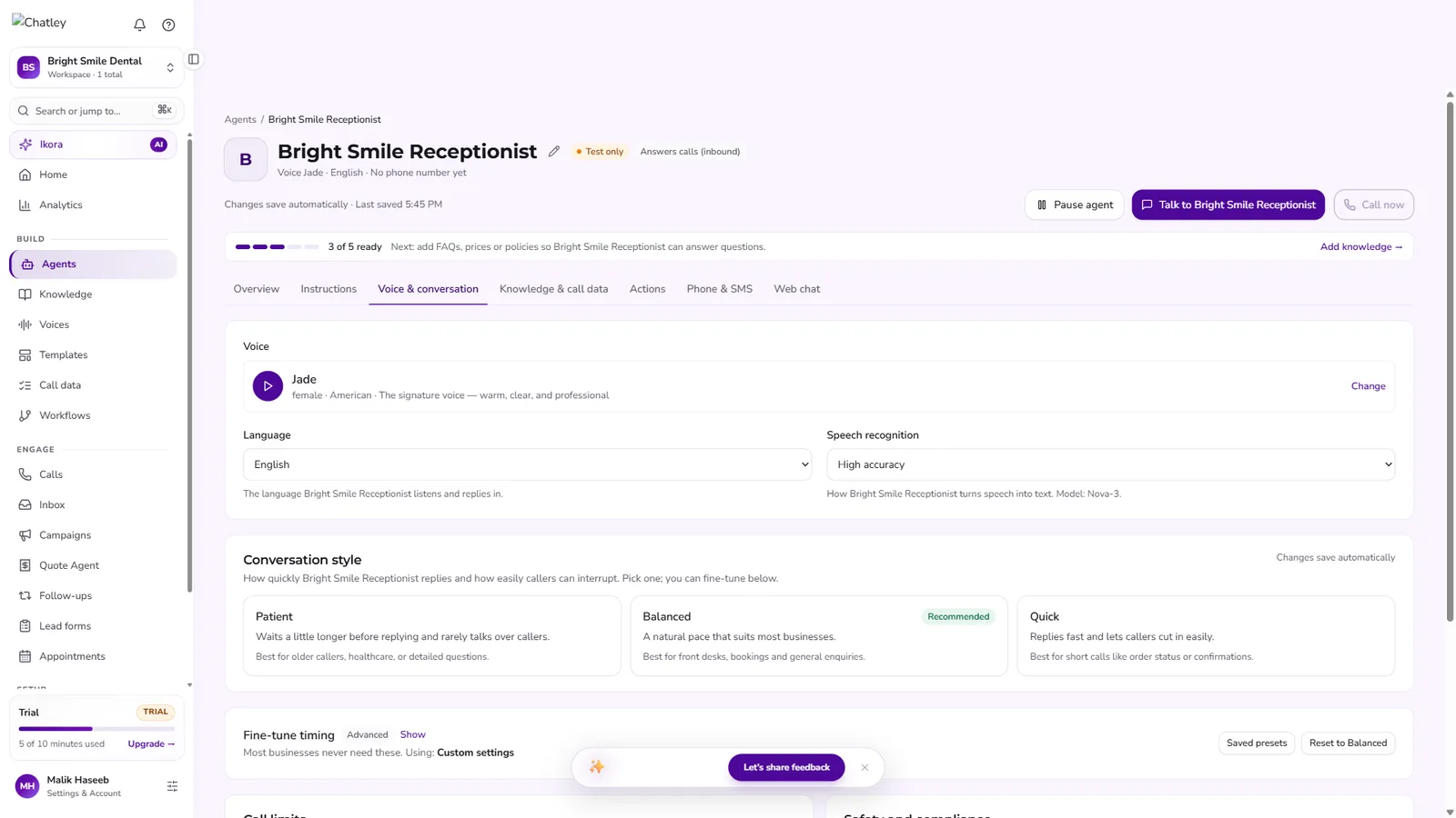 Voice and conversation settings