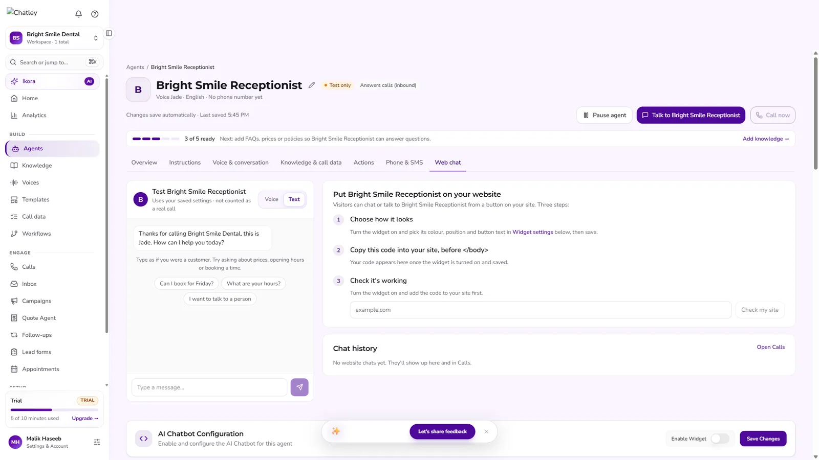 Web chat widget settings